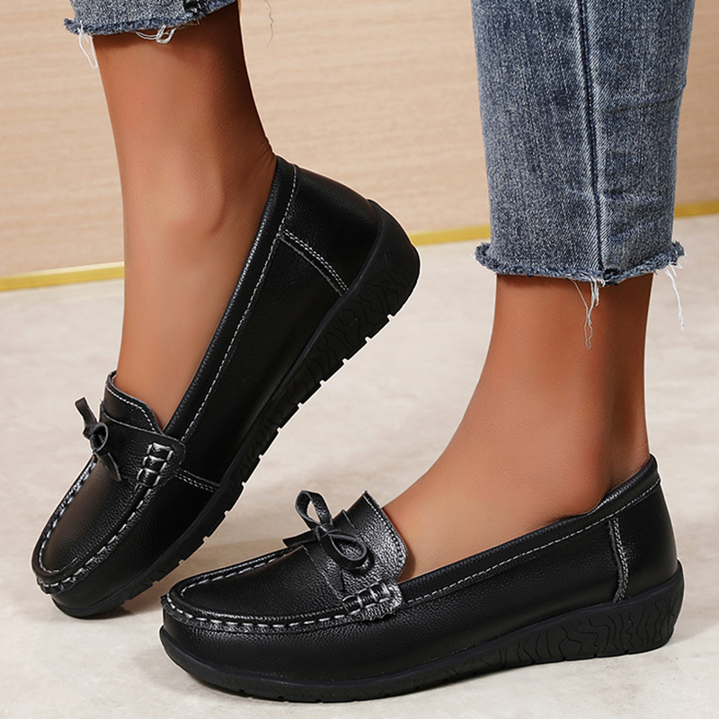 Women'S Shoes Loafers Black - Hakiki Deri Kadın Flats Moda Siyah