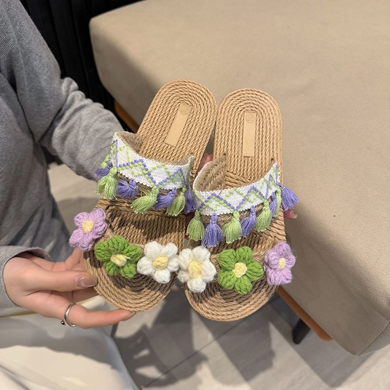 Women Shoes Must Have - Örgülü Jüt Sandaletler Kadınlar İçin Hafif