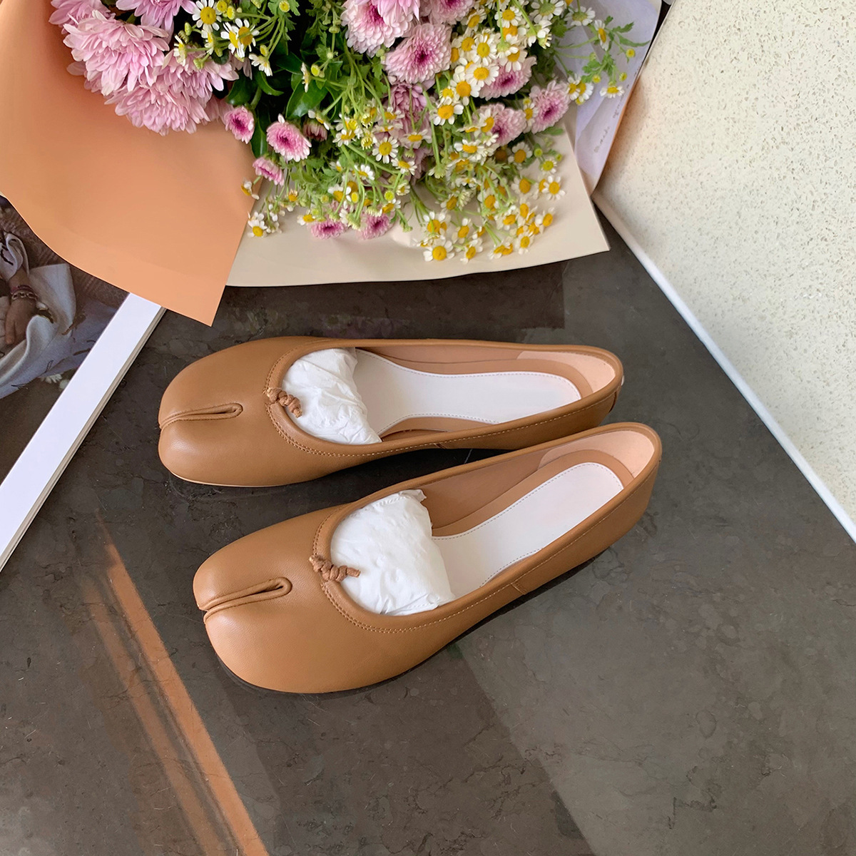 Women'S Shoes Loafers Black - Siyah Bale Daireler Bölünmüş Toe Ayakkabı