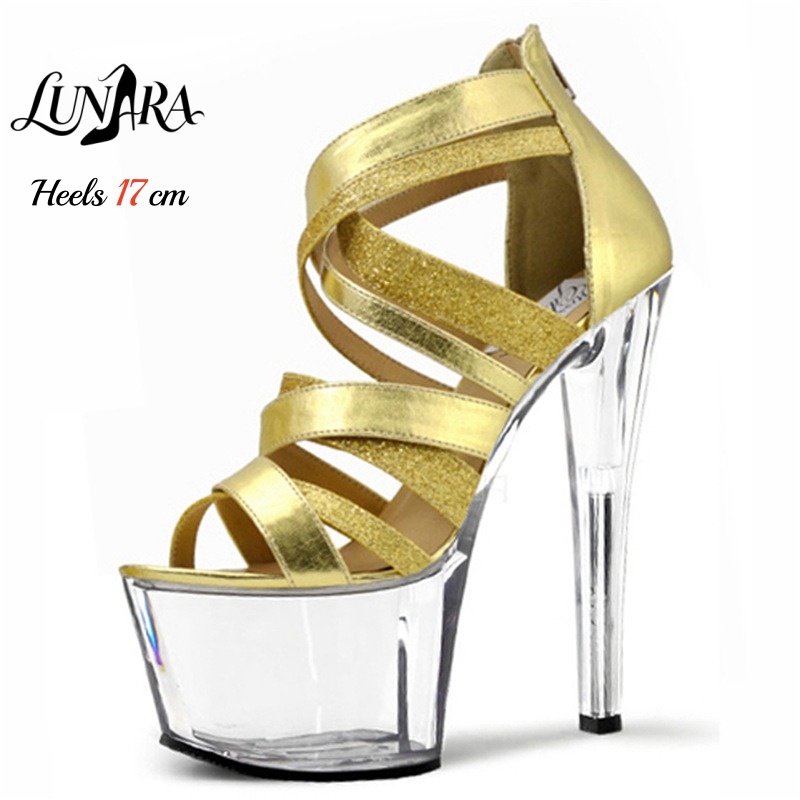 Strappy Heeled Sandals - 17cm/7 İnç Altın Metalik Askılı Açık