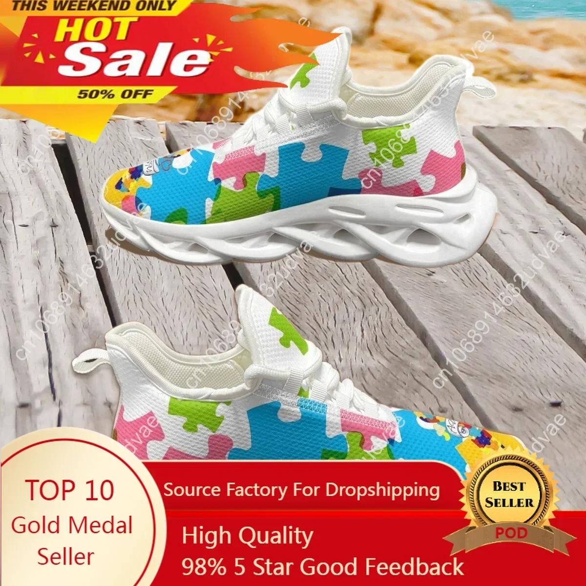 Women Shoes Sneakers - Otizm Farkındalığı Spor Koşu Ayakkabısı Renkli