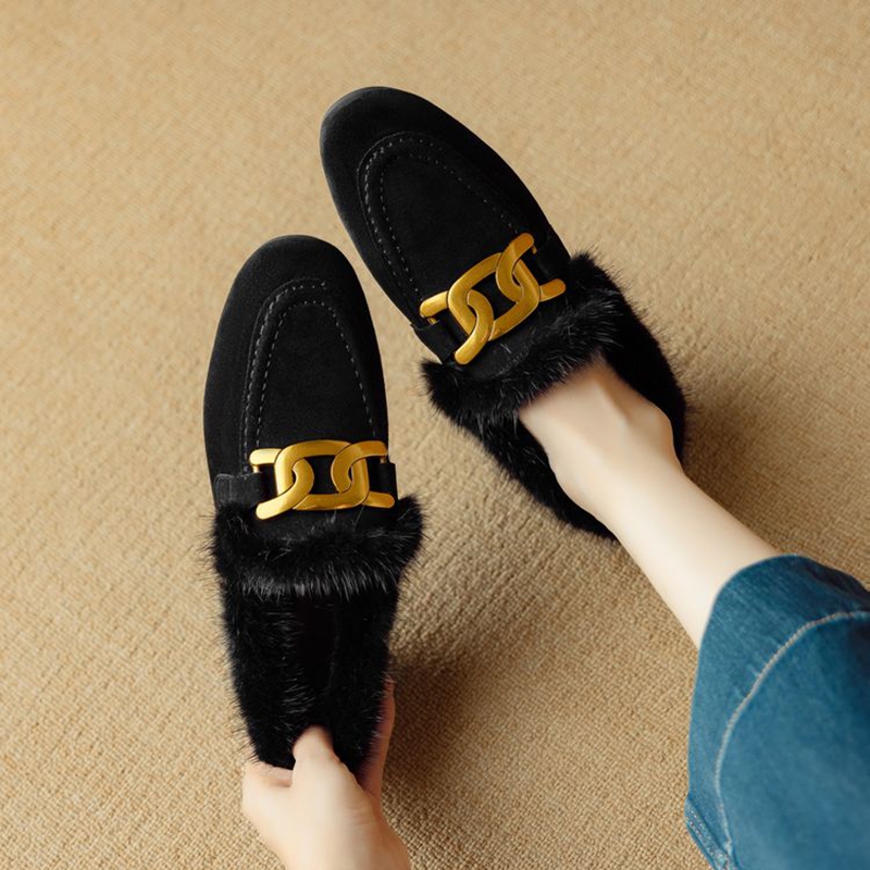 Women'S Shoes Loafers Black - YENI Kış Kadın Pompaları Koyun Süet