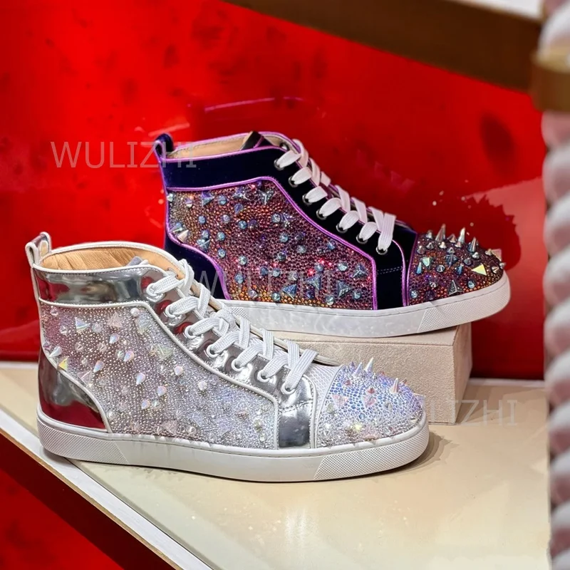 Women Shoes Tennis - Koyu Mor Kristal Perçinli Erkek Spor