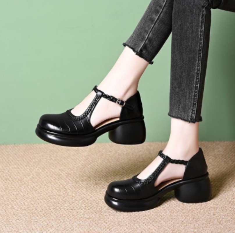 Mary Jane Shoes - Kadın Siyah Timsah Desenli Mary Jane