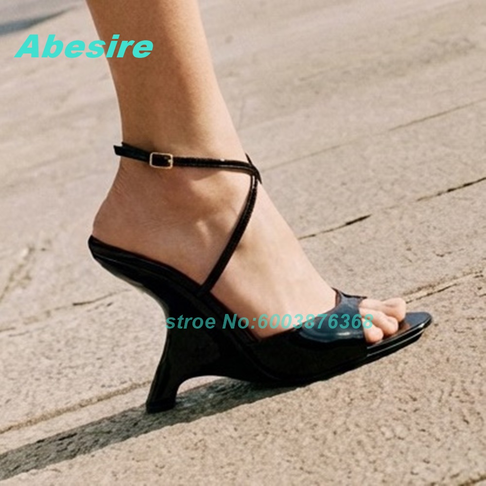 Siyah Rugan Deri Peep Toe Sand - Women'S Shoes Y2K incelemesi ve fiyatı
