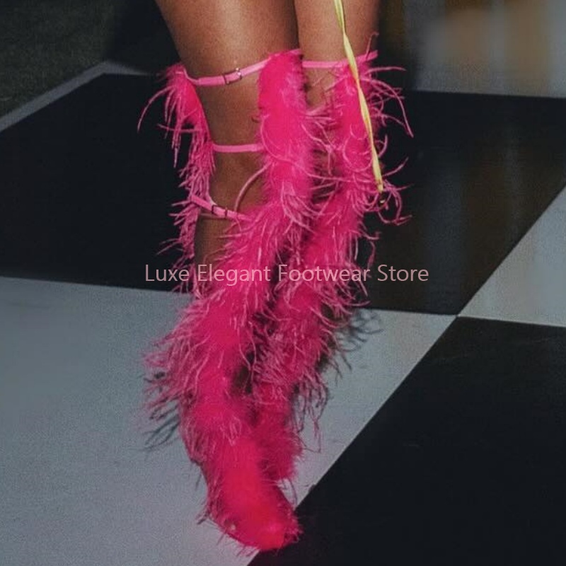 Pembe Tüylü Askılı Tokalı Bant - Strappy Heeled Sandals incelemesi ve fiyatı