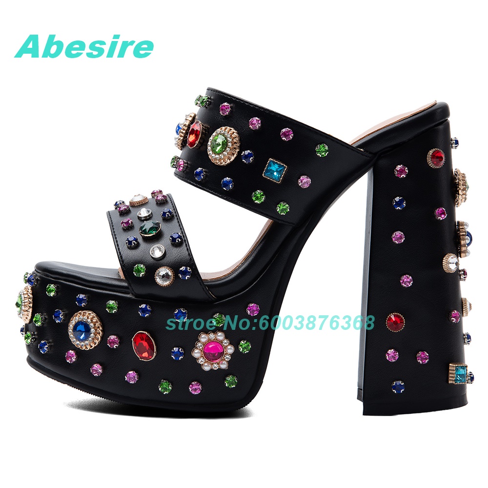 Çok Renkli Taşlı Kalın Topuklu - Women'S Shoes Y2K incelemesi ve fiyatı