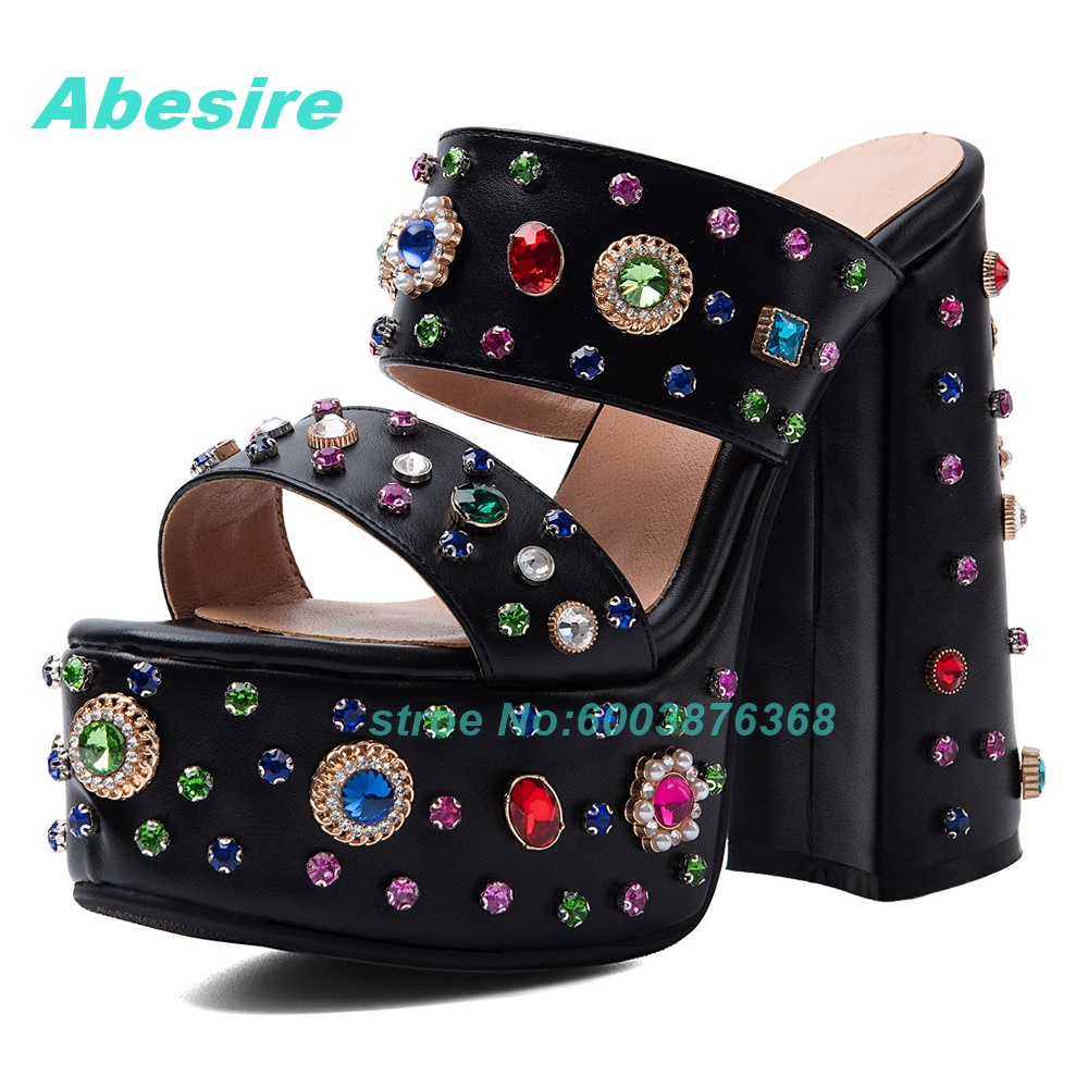 Çok Renkli Taşlı Kalın Topuklu - Women'S Shoes Y2K incelemesi ve fiyatı